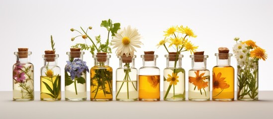 Bach flower remedies Medicinal plant blossoms in a bottle