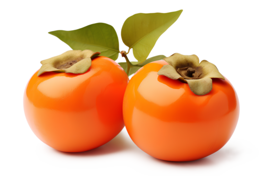 Fresh persimmon fruit isolated on a transparent background, Generative AI