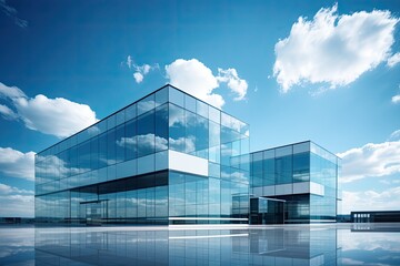 glass building with reflection of sky and clouds  - obrazy, fototapety, plakaty