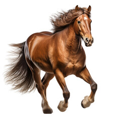 Elegant Brown Horse Running Isolated on Transparent or White Background