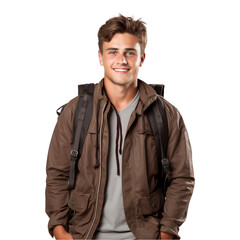 Fototapeta premium Male University Student Isolated on Transparent or White Background