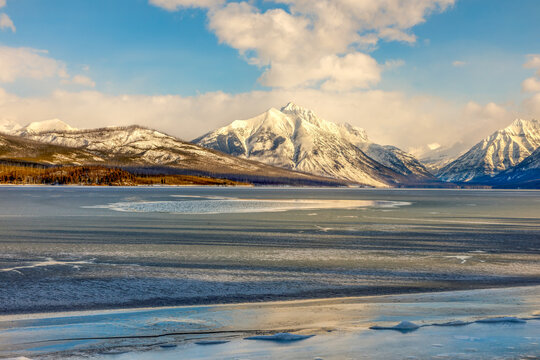 beautiful winter scene at Lake McDonald, Glacier National Park, Montana