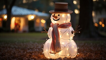 inflatable snowman with Christmas lights