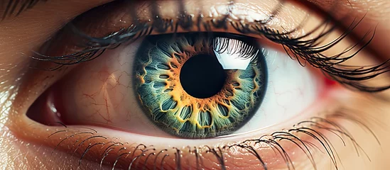 Fototapeten Enlarged colorful human eye in extreme closeup © TheWaterMeloonProjec