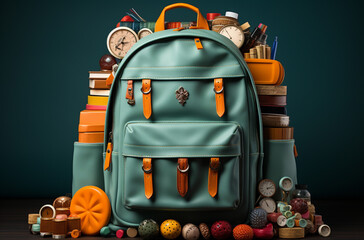 photo opened backpack with school supplies