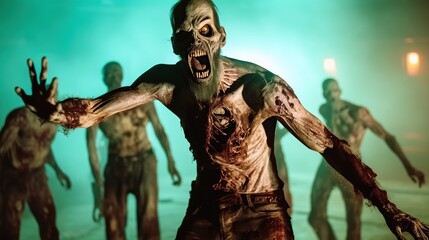 Creepy scary zombie attack. Halloween. Horror movie