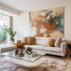  a spacious living room with a beige sofa
