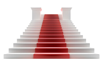 Red Carpet White Stairs Realistic Illustration on Transparent Background, Generative AI