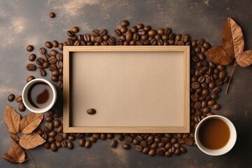 Round Frame from Coffee Beans on the Rustic Brown Paper Background : Generative AI