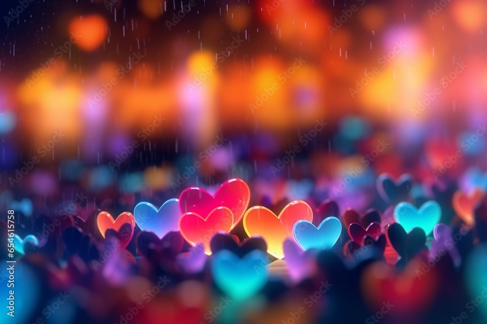 Aufkleber heart shaped colorful blurred bokeh st valentines day background : generative ai