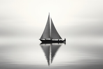 sail boat over calm water, in the style of light white and gray - Powered by Adobe