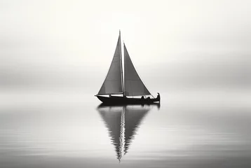 Küchenrückwand glas motiv sail boat over calm water, in the style of light white and gray © alex