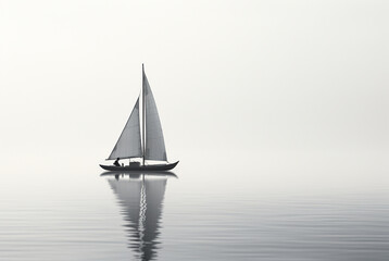 sail boat over calm water, in the style of light white and gray - obrazy, fototapety, plakaty