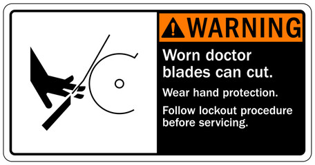 Crush and cut hazard warning sign and labels Moving parts and materials can cut and crush. Keep hands clear. Follow lockout procedure before servicing. Do not operate with guard removed