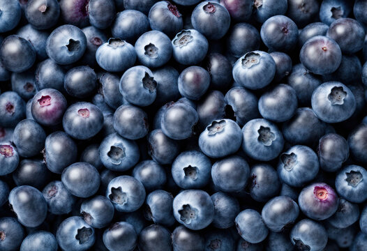 Blueberries background closeup. Fresh berry texture. Blueberry surface pattern, macro view, generated by AI