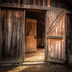  a rustic barn focus on wooden door 
 - obrazy, fototapety, plakaty