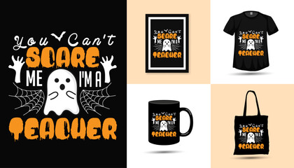 Teacher t-shirt design vector on Halloween theme