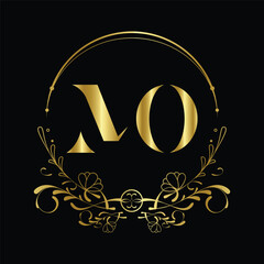 Abstract letter MO logo. vector vintage golden art nouveau badge vector incorporate with abstract shape in the creative way.