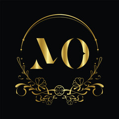 Abstract letter MO logo. vector vintage golden art nouveau badge vector incorporate with abstract shape in the creative way.