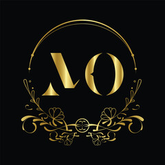 Abstract letter MO logo. vector vintage golden art nouveau badge vector incorporate with abstract shape in the creative way.