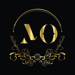 Abstract letter MO logo. vector vintage golden art nouveau badge vector incorporate with abstract shape in the creative way.