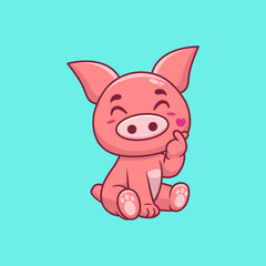 Cute pig with love sign hand cartoon vector icon illustration .animal nature concept isolated