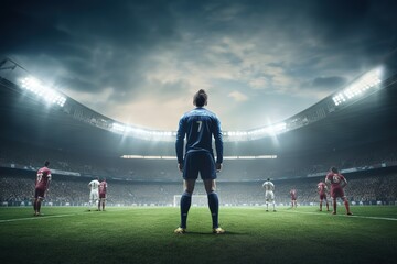 football player standing for free kick a ball, Generative AI - obrazy, fototapety, plakaty