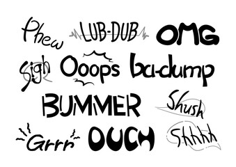 物音や感情を表す英語の擬音、効果の漫画風素材セット