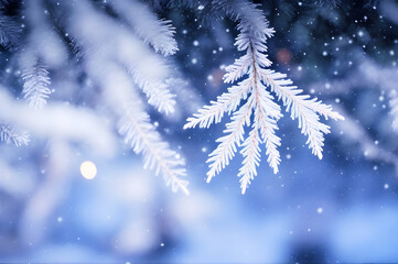 Christmas background with bokeh and snowflakes.