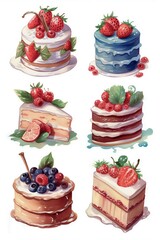 Watercolour cartoon style christmas clipart variations, simple, vector, decoration, candy, cake