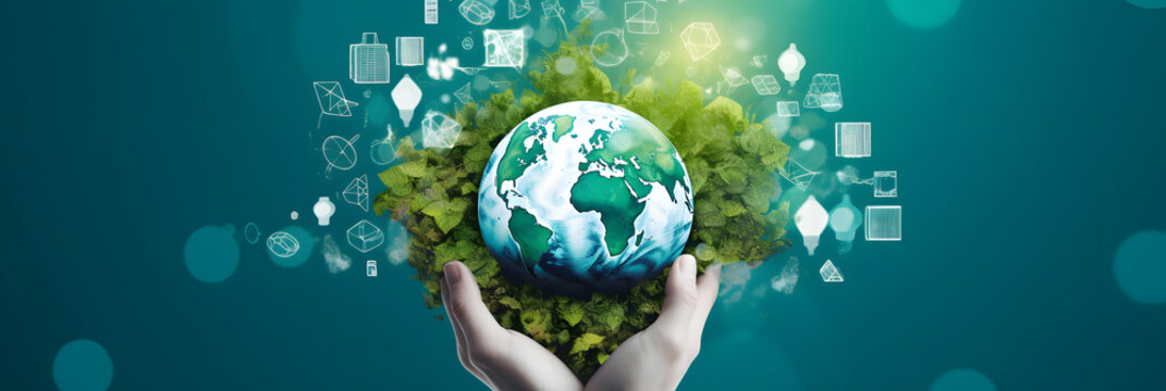 	 Background of eco-friendliness, environmental protection, sustainability, greenness of earth and coexistence of humans and nature.