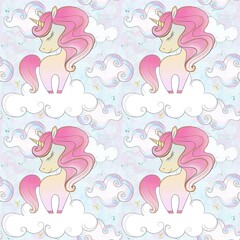 Cute pink unicorn seamless pattern