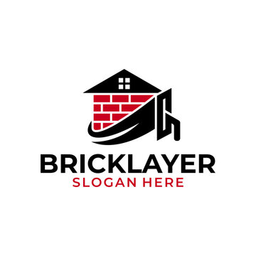 Home plastering logo design vector. Exterior and interior house work logo construction with Brick and trowel icon	