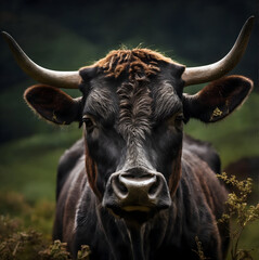 portrait of a cow in field