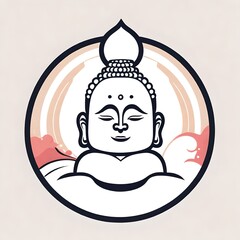 A logo for a business or sports team featuring a fictional cartoon drawing of an isolated Buddha statue  that is suitable for a t-shirt graphic.
