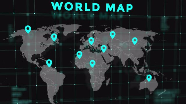 World Map with Code Technology Background with pin point black edition
