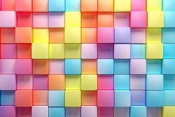 Abstract bright geometric pastel colors colored 3d gloss texture wall with squares and rectangles background.