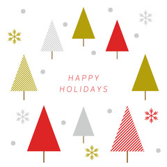 カラフルなクリスマスツリーと雪片のホリデーフレーム