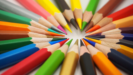 Macro photography sharp Colour pencils on a white background.