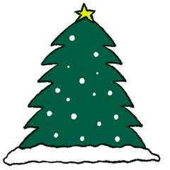 Christmas tree drawing in crayon for Christmas and New Year decoration, winter festive icon, department store, online shopping, print, post card, sticker, social media, cute patches, plush toy, doll