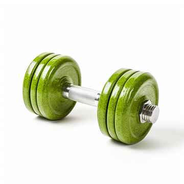 green Gym Dumble for fitness on white background.