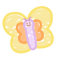 Doodle drawing, kid colouring style of butterfly for animal sticker, nature, garden, spring, summer, picnic, park, cute patch, brooch, pin, decoration, fabric print, cartoon character, comic, mascot