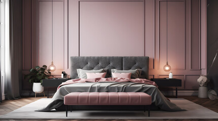 Minimalist pink bed room modern decoration 