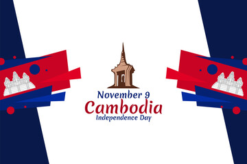 November 9, Independence day of Cambodia Vector Illustration. Suitable for greeting card, poster and banner.