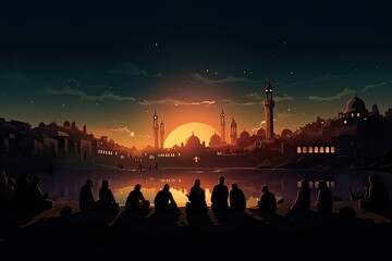 Ramadan The Sacred Month of Prayer depicting Muslims engaged in acts of worship,Generated with AI