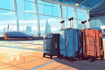 suitcases at the airport, symbolizing the concept of travel and journey.Generated with AI