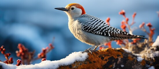 Chilean bird Colaptes pitius in snowy Torres del Paine NP Patagonia Chile Cold winter wildlife - obrazy, fototapety, plakaty