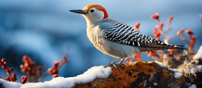 Chilean bird Colaptes pitius in snowy Torres del Paine NP Patagonia Chile Cold winter wildlife