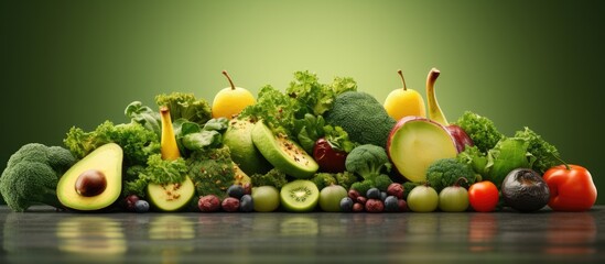 symbolizes healthy eating with fruits and vegetables representing a shift from fatty and unhealthy foods specifically for diabetes or diabetic diets - obrazy, fototapety, plakaty
