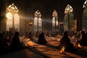 Ramadan The Sacred Month of Prayer depicting Muslims engaged in acts of worship,Generated with AI